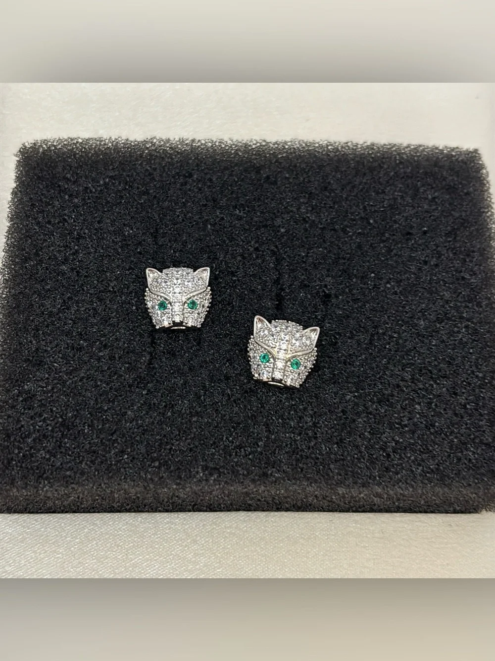 10mm CZ Leopard Head Stud Earrings for Men Women Streetwear Punk Hip Hop Unisex